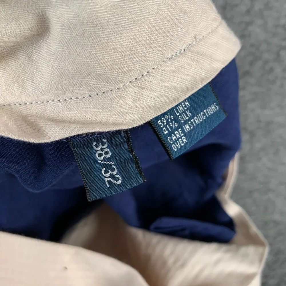 Vintage Polo Ralph Lauren Linen Pants Men 38x32 Blue Silk Trousers Old Money